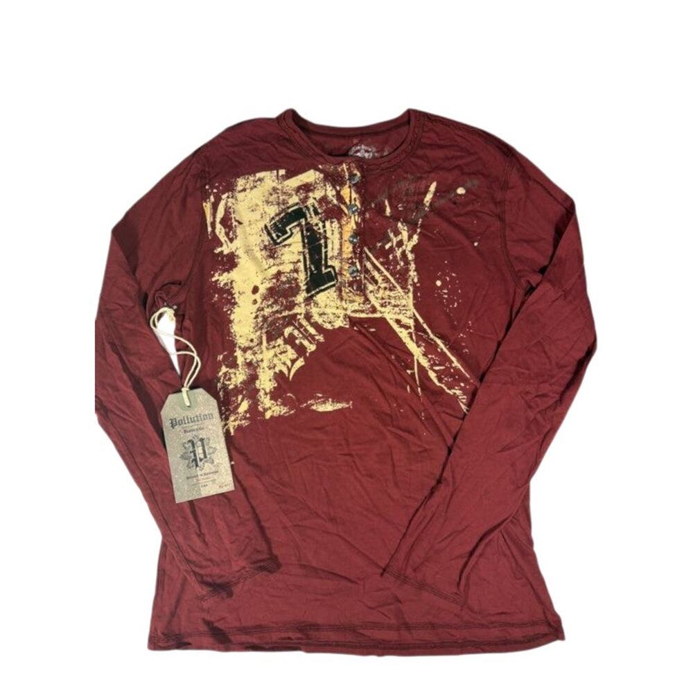Red Pollution Long Sleeve Shirt with Quarter Button Up ~New S, XL, 2XL~